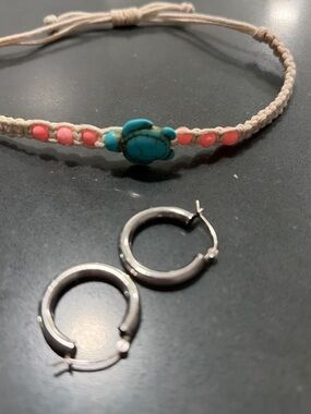 Sterling Silver Hoop Earrings and turtle bracelet